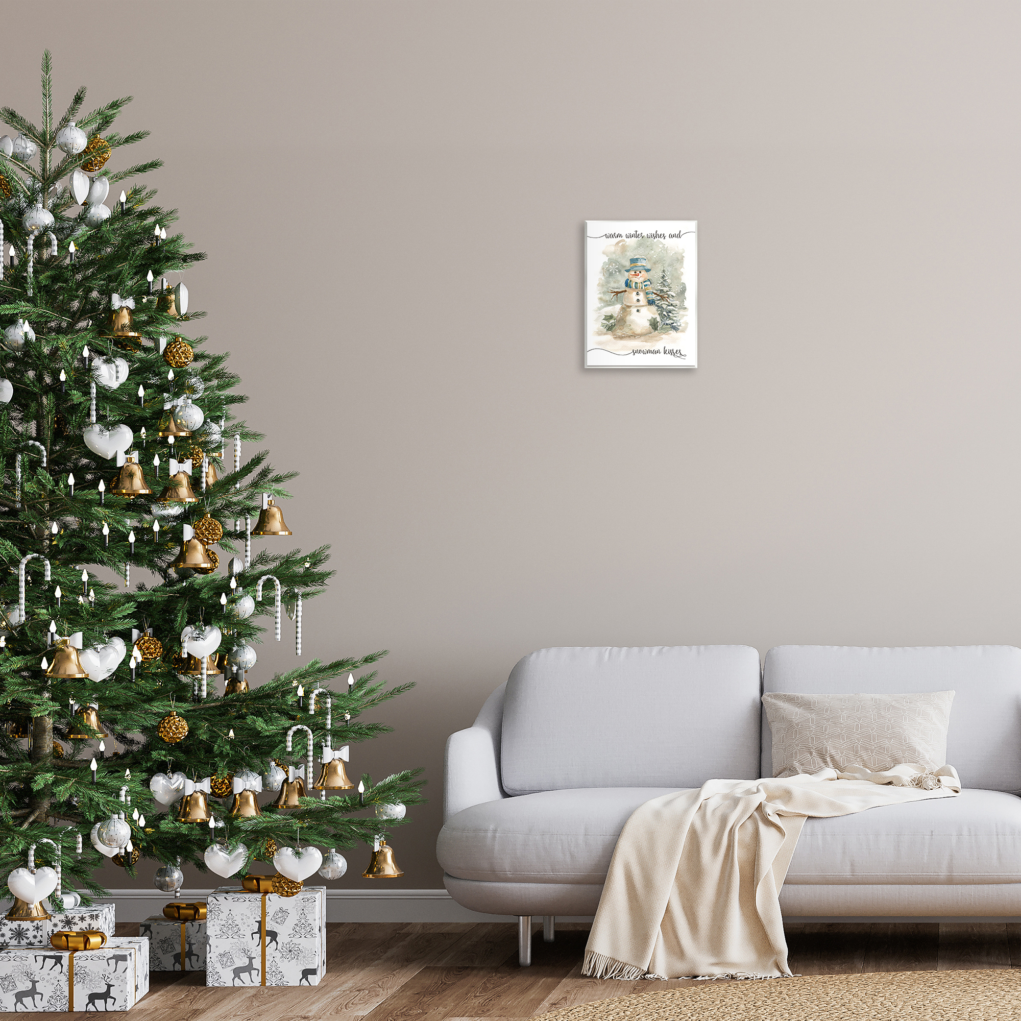 Stupell Industries Snowman Kisses Phrase Holiday Painting Unframed Art Prints Wall Art, 11 x 14