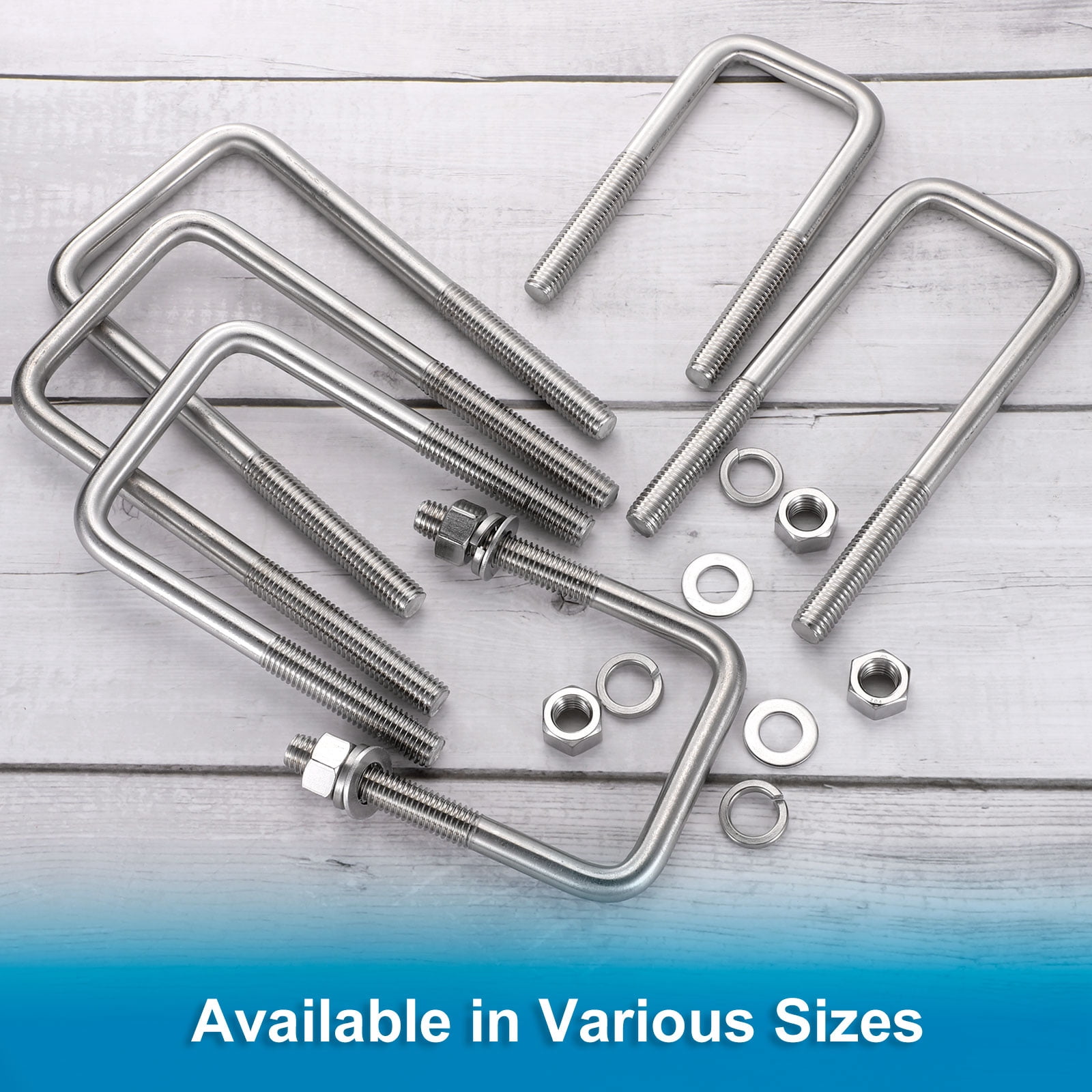Uxcell U Bolts, 4 Set 3-1/16" x 7-5/16" - 304 Stainless Steel Square U Bolt with Washers and Nuts, Heavy Duty U-Bolts for Boat Trailer Ski Boat Trailer Sailboat Industrial Fasteners