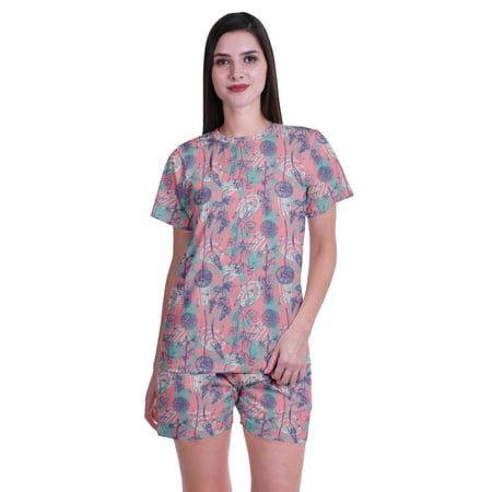 

Moomaya Printed Tees Shorts Pajamas Set For Women Sleepwear Pjs For Girls