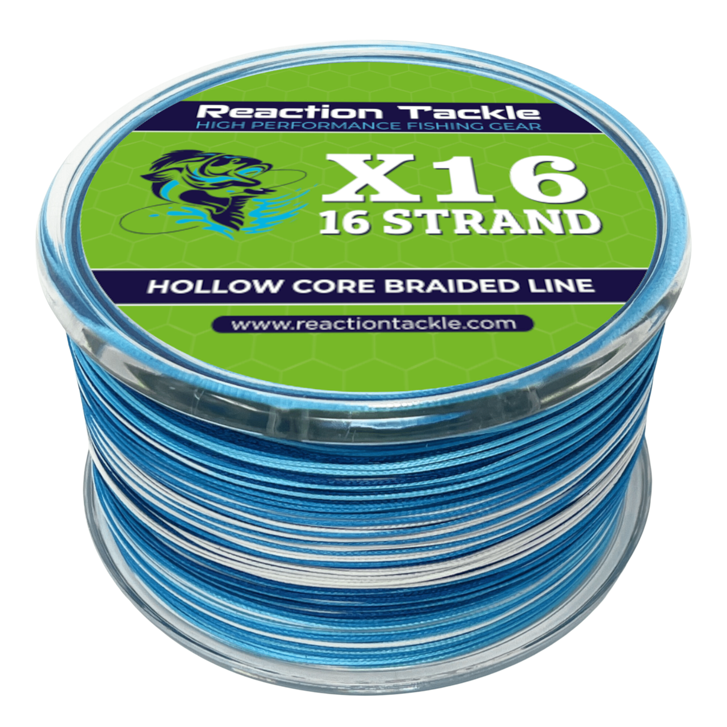 Reaction Tackle Hollow Core, 16 Strand Braided Fishing Line Blue Camo - 130LB / 2500yards