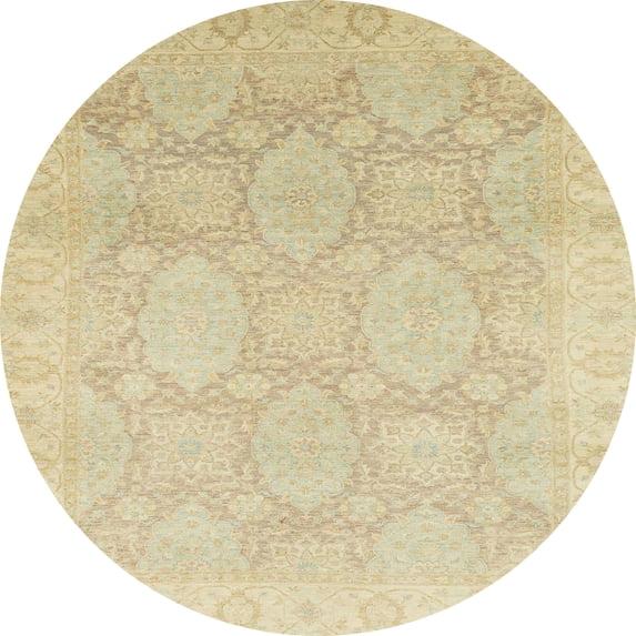 Ahgly Company Machine Washable Indoor Round Abstract Brown Gold Area Rugs, 5' Round