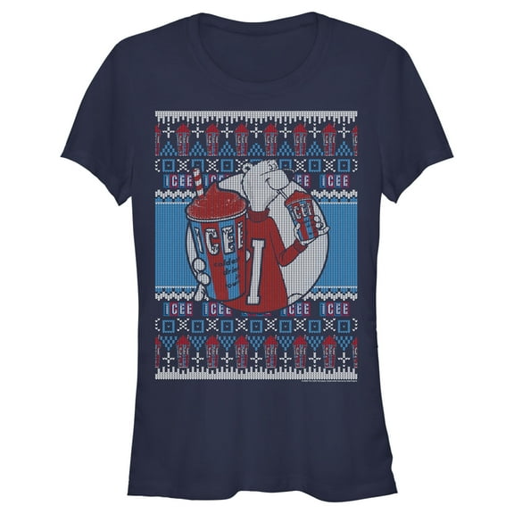 Junior's ICEE Bear Ugly Sweater Graphic Tee Navy Blue Small