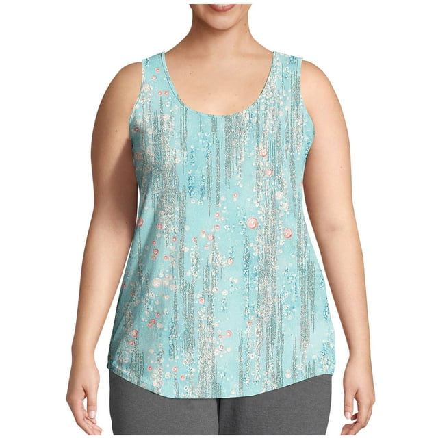 WRKEKC Débardeurs d'Été pour Femmes Imprimé Floral Col Rond Décontracté Grande Taille Cami pour Tenues d'Été et de Plage