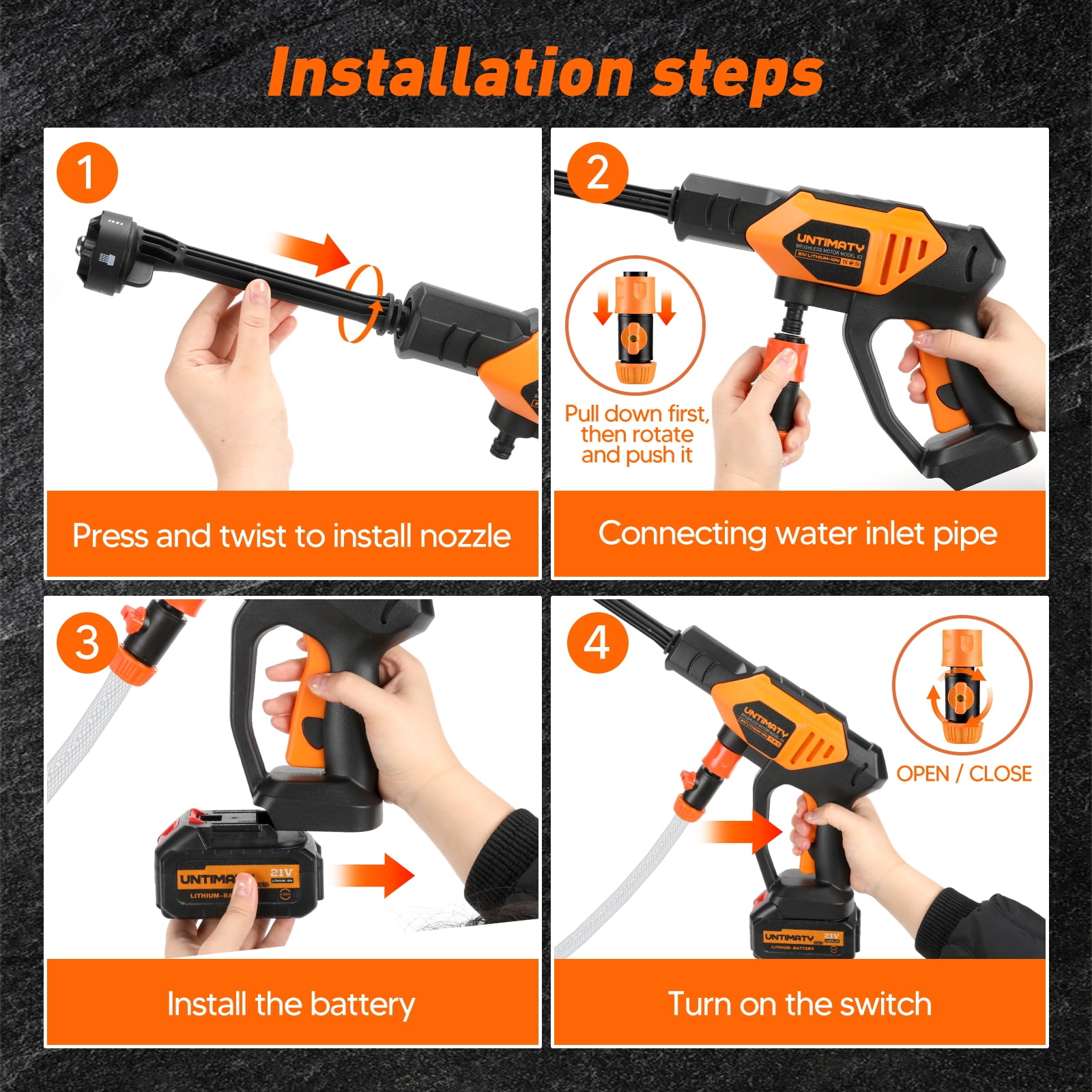 UNTIMATY 1000PSI Cordless Pressure Washer,Portable Power Washer with Rechargeable 3.0Ah Battery 6-in-1 Adjustable Nozzle, Handheld High-Pressure Car Washer Gun with Tool Case for Cars