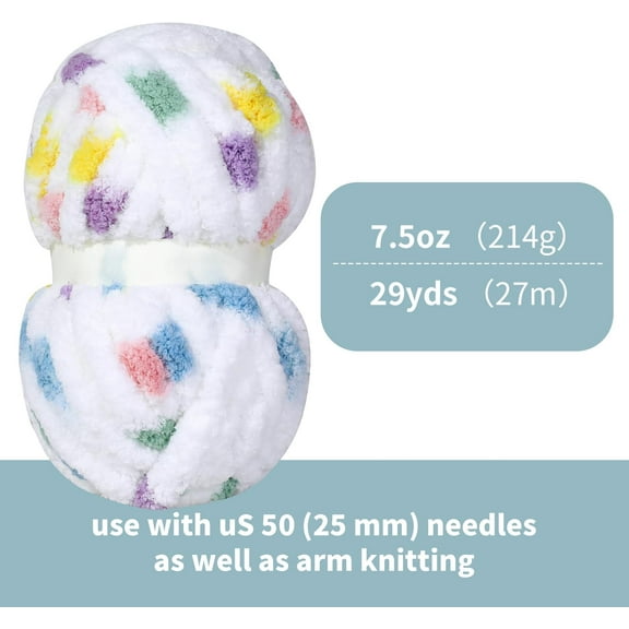 1 Pack Giant Chunky Yarn for Crocheting,Super Bulky Large Soft Fluffy Yarn,Tie Dye Plush Fuzzy Yarn,Mixed Color Thick Chenille Yarn for Hand Knitting/Arm Knitting