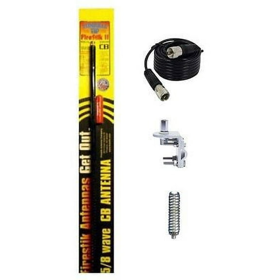NEW FIRESTIK 2 FS2 BLACK, FS2 B 2FT CB ANTENNA, 18FT COAX, MOUNT & SPRING