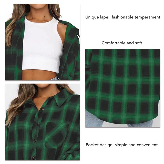 Camisas Casuales Tops, Camisas A Cuadros De Manga Larga Con Solapa Amigable Con La Piel Para Mujer Para La Escuela Para Ir De Compras ANGGREK Otros