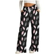 thumbnail image 2 of Women's Wide Leg Pants Elastic High Waist Drawstring Print Trousers Casual Loose Stylish Clothes With Pockets (XL, Black-D), 2 of 6
