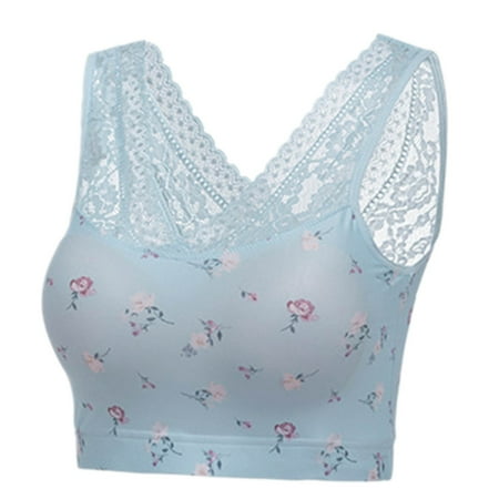 

BSDHBS Lingerie Women s Casual Flowers Print Plus Size Wireless Ventilation Vest Bar Blue Size L