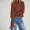 thumbnail image 4 of Sheghy Workout Tops for Women Cool Season Simple Crewneck Relaxed Fit Solid Color Long Sleeve Knitted Pullover Wine XL, 4 of 5