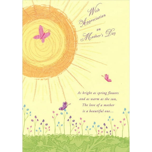 Designer Greetings Bright Orange Sun and Butterflies Mother's Day Card