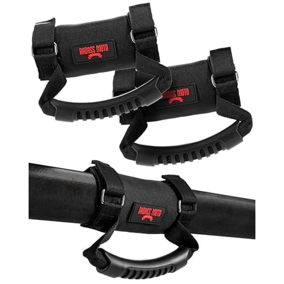 Badass Moto Roll Bar Grab Handles - SXS, ATV, & UTV Grab Handles Grips for 1.5 to 2" Rollbar - Hand Grip Grabs with Stainless Steel Buckles for Honda, Teryx, Can-Am, Polaris, More - 2 pack