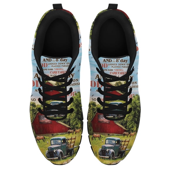 God Made A Farmer Running Shoes Sneakers Mesh Black Size 3.5