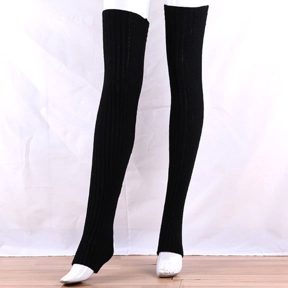Opvise Womens Socks Women Elastic Solid Color Warm Thigh High Knitted Long Socks Over Knee Stockings Yellow