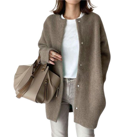 comerut Women Winter Coat Single-breasted Solid Color Long Sleeves Loose Knitted Keep Warm Sweaters Korean Style Thick Women Coat Women Clothing