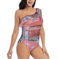 thumbnail image 3 of Sikiie Pastel Pink Beach Cafe Print Women One Piece Swimsuits Tummy Control One Shoulder Bathing Suits Ruffle Swimwear, From S to XXL-XX-Large, 3 of 6