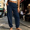 thumbnail image 2 of Women's Cotton Linen Joggers Ihhxva Drawstring Pants with Pockets Casual Elastic Waist Trousers Loose Fit Summer Straight Leg S-2XL, 2 of 6