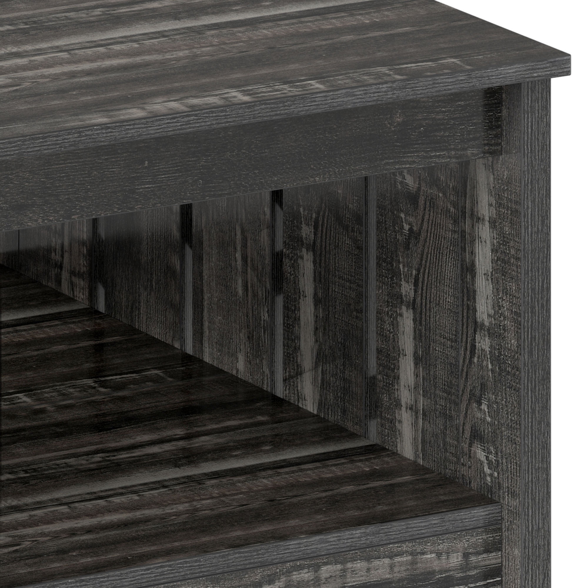 Uforic 80x80x45cm Farmhouse Wood Square Coffee Table, 2-Tier Storage Coffee Table for Living Room (Dark Rustic Oak)