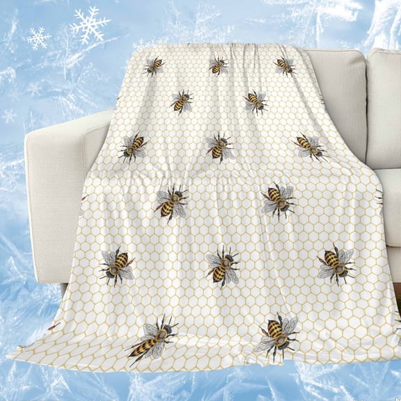 Yellow Bees Cooling Blanket,Lightweight Breathable Summer Throw Blanket with Double Sided Cold Effect,Honeybee Geometric Hive Simple Pastoral Picnic Blankets Bed Sheet for Hot Sleepers 50"x60"