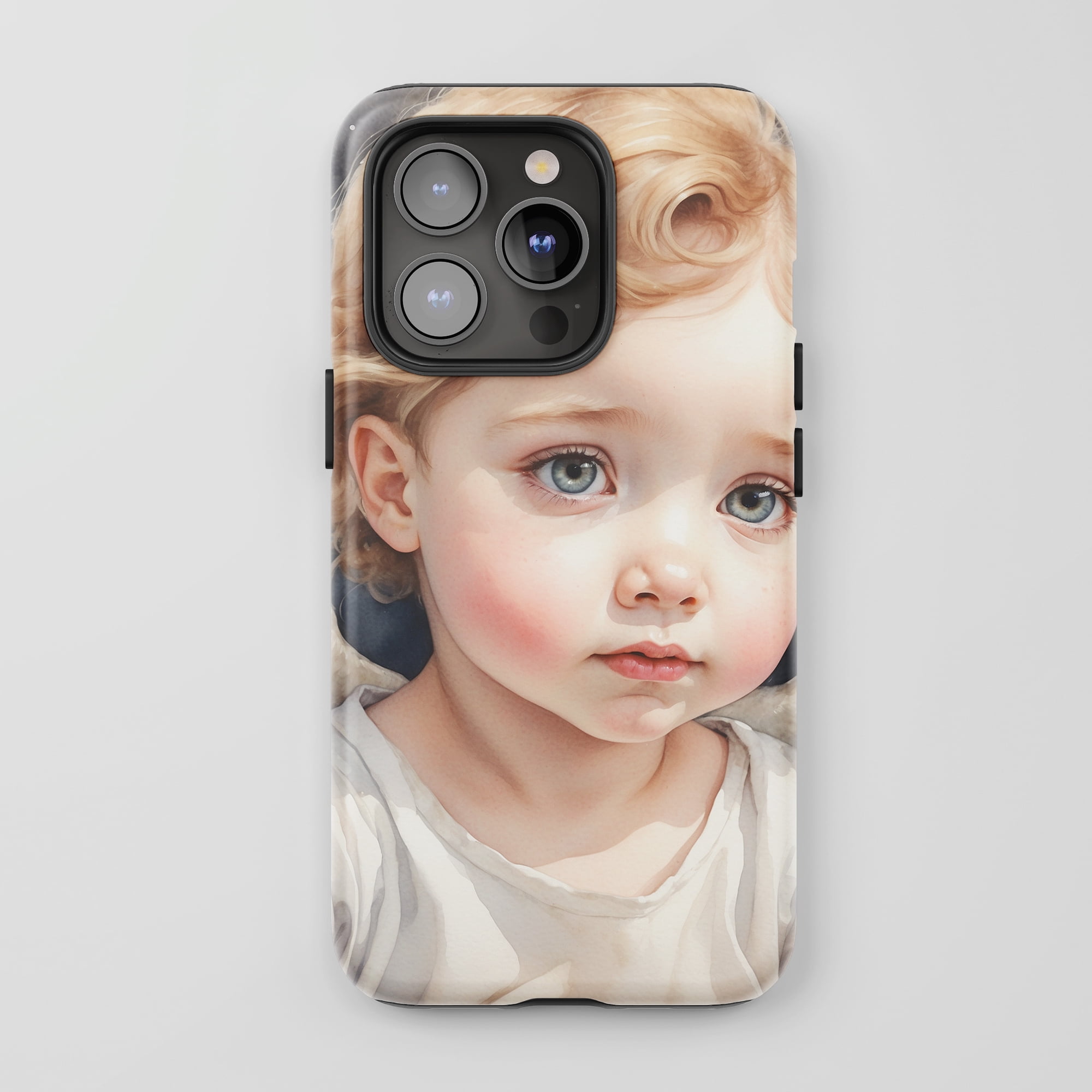 Watercolor Child Portrait For All iPhone Series Tough Phone Case Vintage