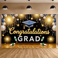 thumbnail image 6 of Gold Lettering Graduation Banner Blue Grad Cap Graduation Backdrop Diploma Scroll Gold Fireworks Graduation Display for Graduation Party Graduation Ceremony Graduation Photo Shoot, 6 of 9