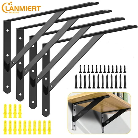 

LANMIERT 10 Inch Heavy Duty Shelf Brackets 4 Pack Black Metal Shelf Brackets Shelf Support with Scr