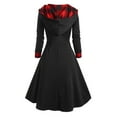 thumbnail image 3 of QLEICOM 1950's Dresses for Women Vintage, Gothic Plaid Panel Hooded Button Dress, Formal Stretch Slim High Waist Swing Dress, Audrey Hepburn Style Party Dresses Red M, 3 of 5