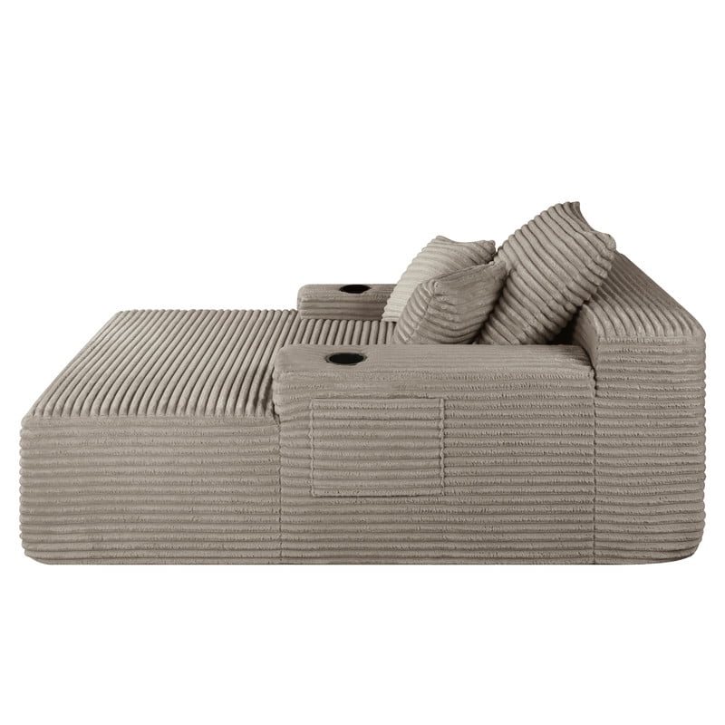 Oversized Chaise Lounge Chair with Cup Holders, Boneless Upholstere Sleeper Chair Deep Seat Sofa Bed Cloud Couch for Living Room, No Assembly Required