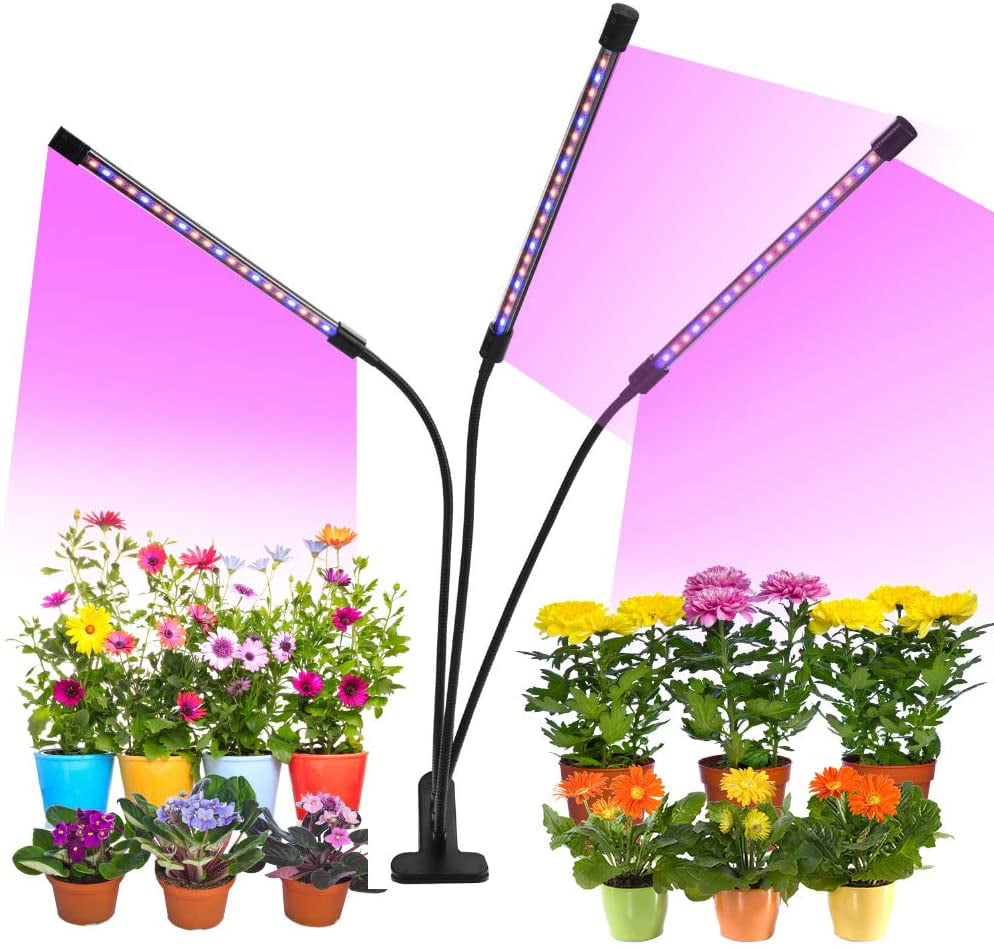 3-Head 60LED Grow Lights Full Spectrum 30W 3/6/12H Timer Plant Lamp Dimmable 