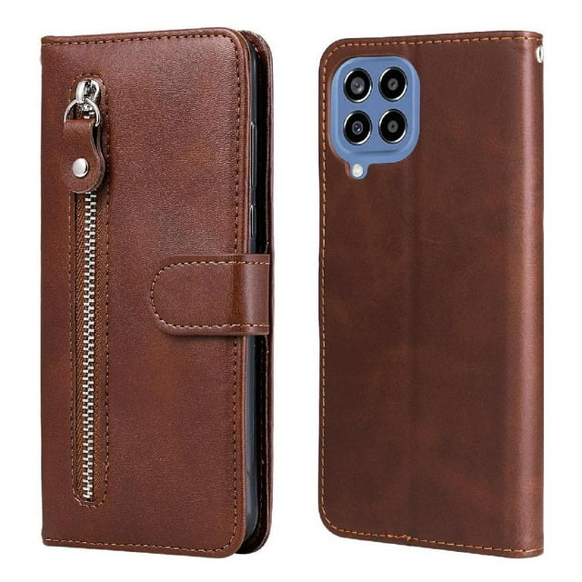 Estuche de Cuero PU con Cierre para Samsung Galaxy M33 5G , Funda Protectora con Billetera y Correa