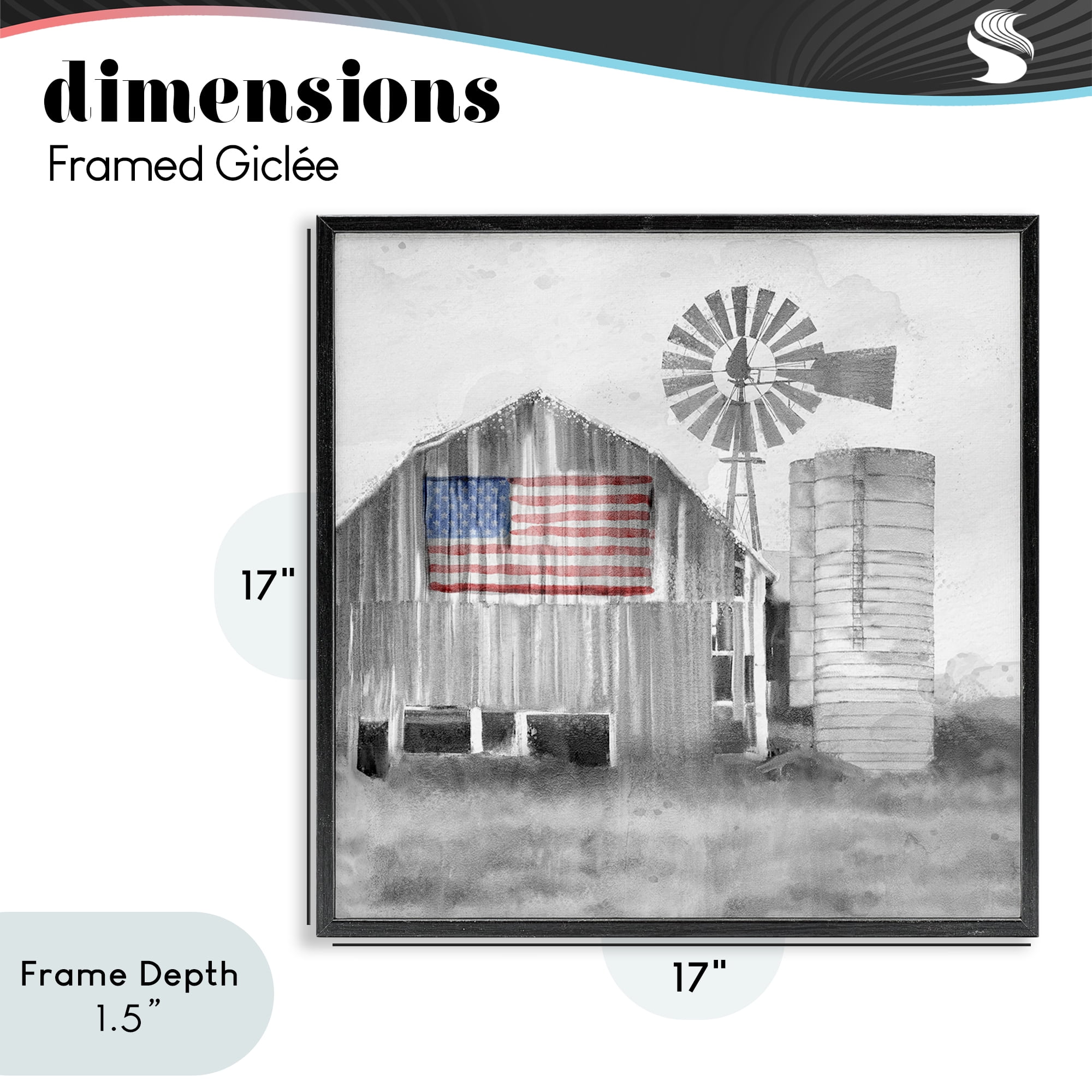 Stupell Industries Grandfather's Barn with Flag Black Framed Giclee Art, design by Kim Allen