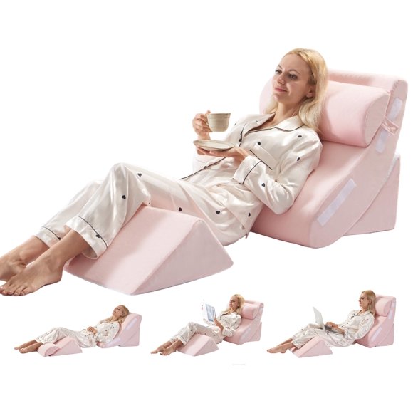 Juego de almohadas ortopédicas con forma de cuña WSOFRLAC para recuperación, color rosa