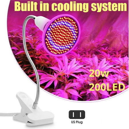 E27 grow lamp 20W 200 LED Plant Grow Light Lamp Bulbs with Flexible Gooseneck Desk Clamp for Flower Growing Hydroponic Green (Best T5ho Bulbs For Plants)