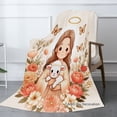 thumbnail image 2 of Joocar Angel With Lamb Floral Design Fleece Throw Blanket For Winter Gift Home Sofa Bed Decoration 40x50 inch, 2 of 5