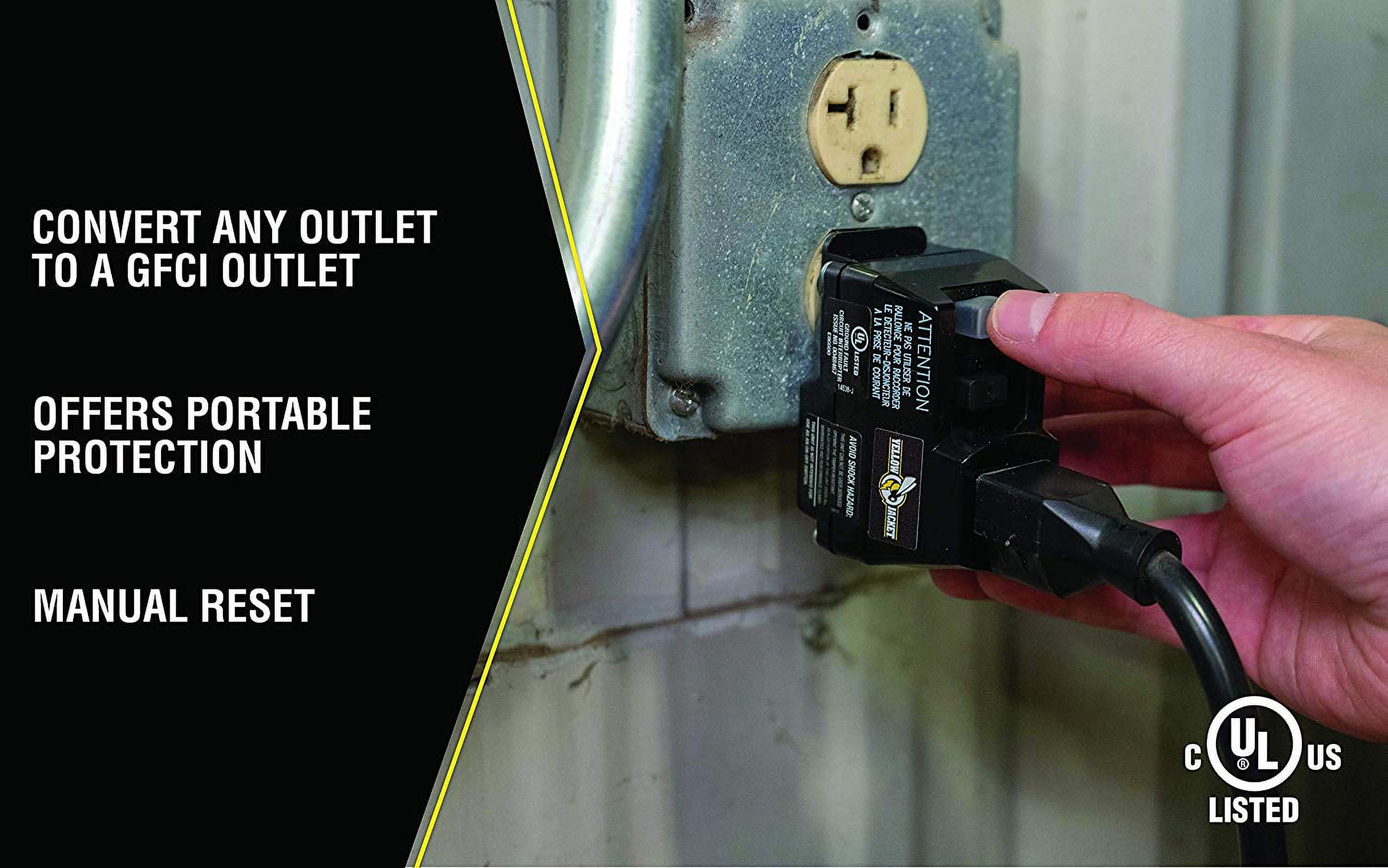 Yellow Jacket 2762 Black 120-Volt, 15-Amps, 1800-Watts Single Outlet GFCI Adapter, For Indoor Use With Manual Reset