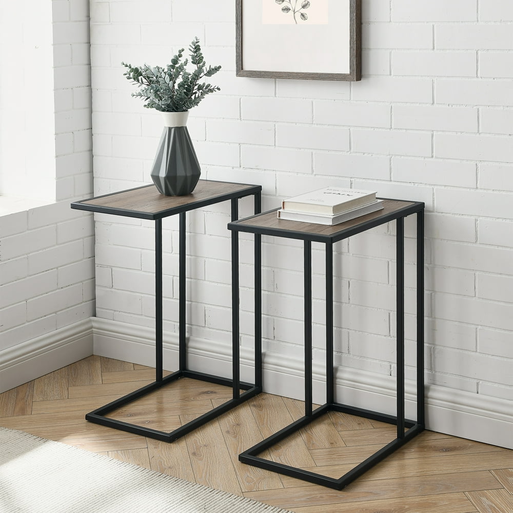 Ember Interiors Modern Wood and Metal CTable, Set of 2, Grey Wash