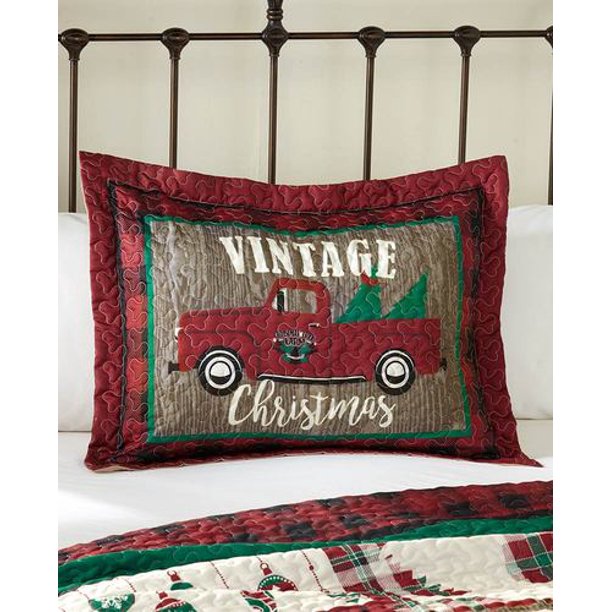 Vintage Christmas Quilted Bedding Sham