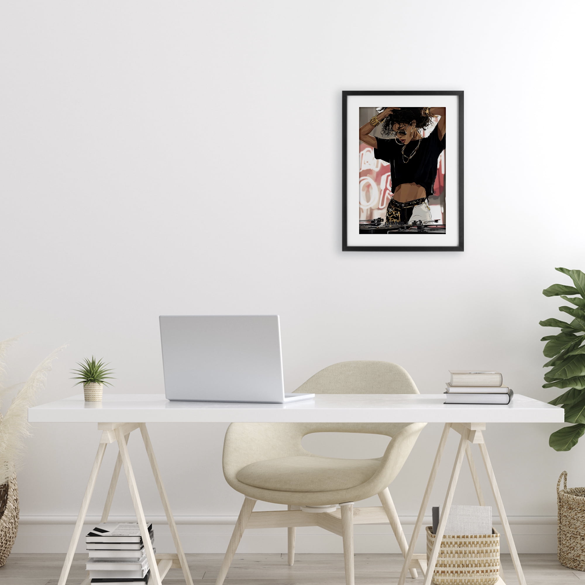 Stupell Industries Trendy Female DJ Musician Black Framed Print Under Glass, design by Franklyn Gregory