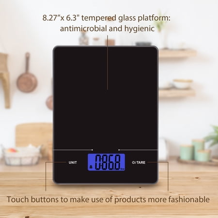 MAINSTAYS TEMPERED GLASS SLIMLINE DIGITAL SCALE WITH BLUE BACKLIT, BLACK