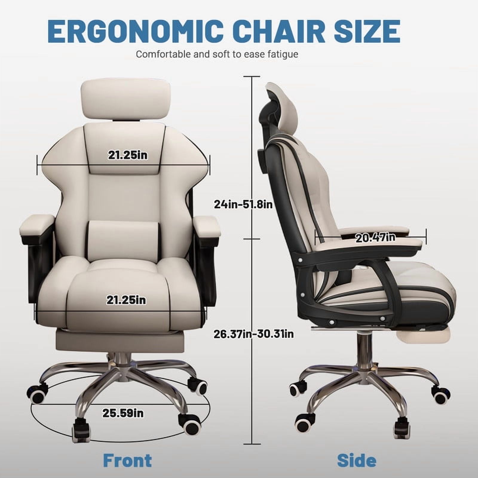 WXJHL Executive Computer Chair Home Office Desk Chair,Adjustable Angle, Ergonomic Adjustable Height PU Leather Chairs with Cushions Armrest for Long Time Seating-High Office Chair （White-Black）