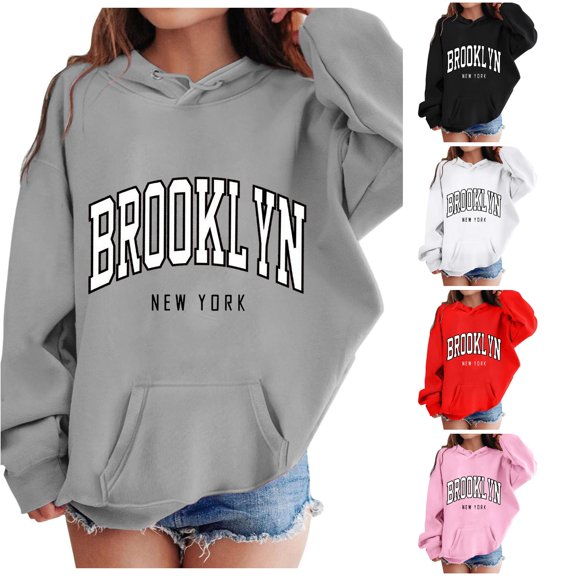 REDARER Long Sleeve Soft Oversized Pullover Hooded Sweatshirt with Brooklyn New York Letter Print Casual Daily Tops for Kids,5-6 Years