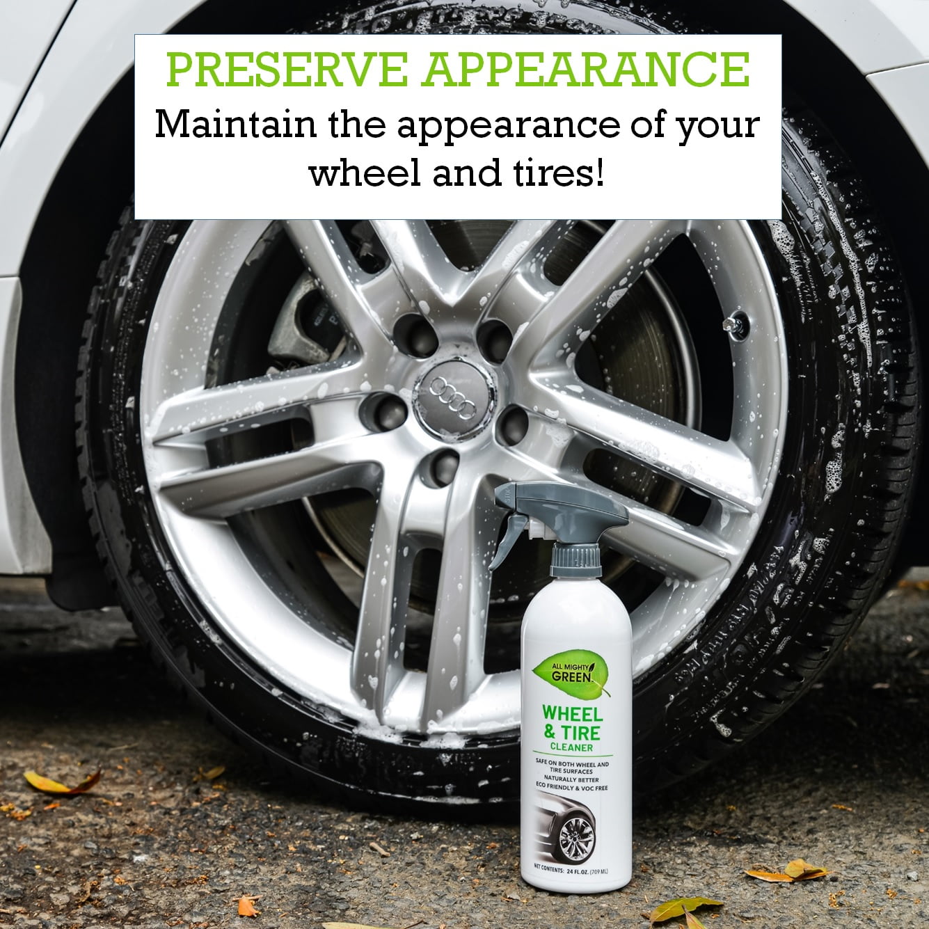 All Mighty Green 24 oz. Automotive Tire Shine, Eco-Friendly; VOC Free; Non-Toxic; Trigger Spray Bottle(2-Pack)