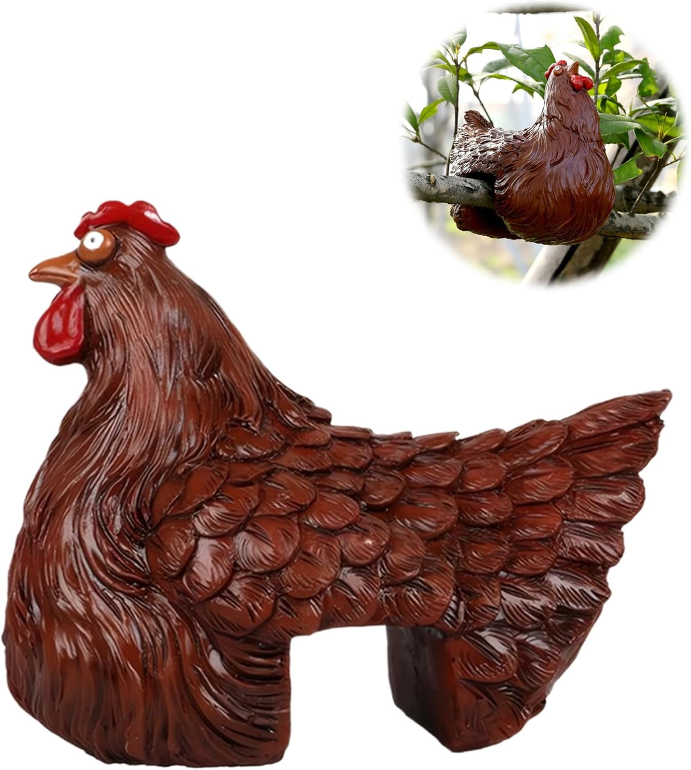 Chickens Statue Funny Yard Decor:Resin Chicken Figurines,Tree Fence Decorations Outdoor,Chicken Decorations for Garden,Farm,Patio,Backyard (Yellow)