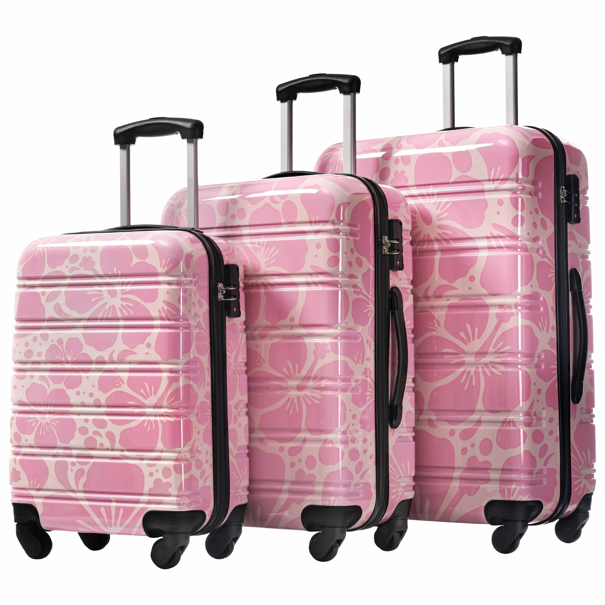 3-Piece Hardshell Luggage Set with Spinner Wheels & Combination Lock, Lightweight ABS+PC Suitcase Set 20" 24" 28" for Carry On and Checked Bags, Pink