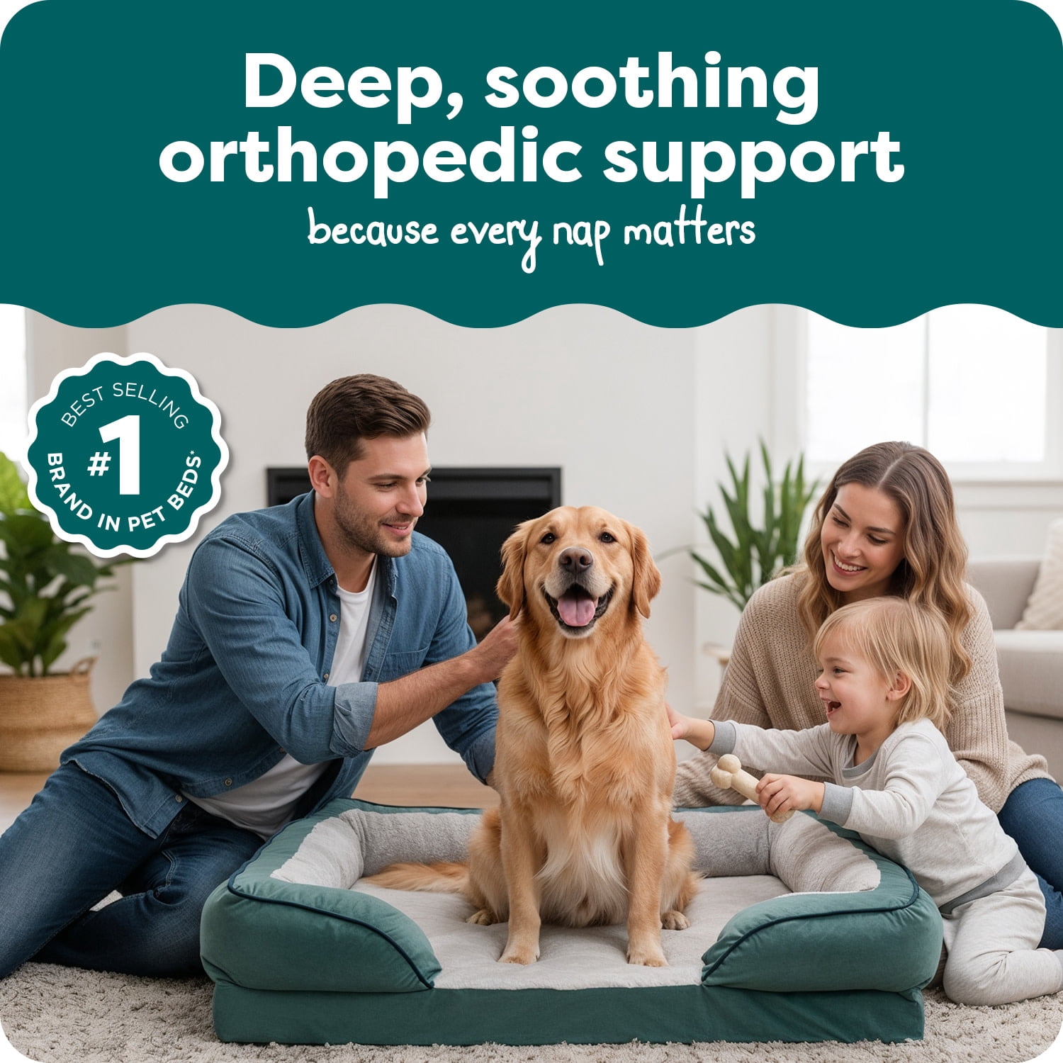 FurHaven Orthopedic Dog Bed For Large Dogs, Sofa-style With Orthopedic Egg Crate with a Solid Orthopedic Foam Base for Joint Support, Washable Cover, Jumbo XL, Plush & Velvet Waves, Celadon Green