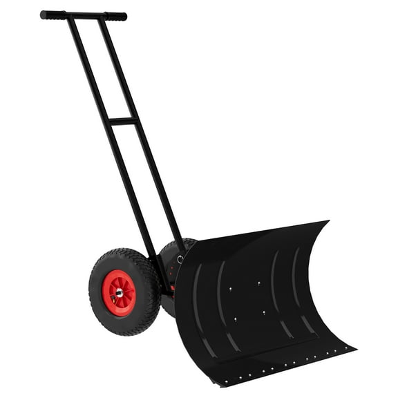 30"W/40"W Snow Pusher with Wheels, 5-Level Adjustable Handle & Blade Angle, Heavy-Duty Snow Shovel with Metal Frame for Driveway & Sidewalk Snow Removal