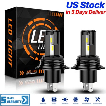 H4/9003 LED Headlight Bulbs Hi/Low Beam, 100,000LM 600% Ultra-Bright Bulb, 6000K White, 500% Brightness with Fan, Plug-N-Play, CANbus Ready, pack of 2
