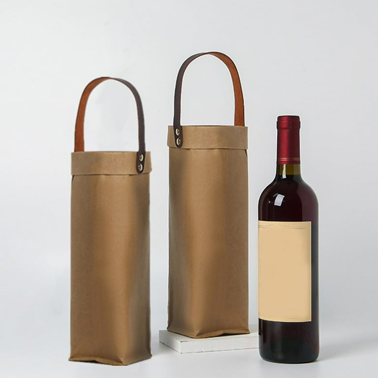 Topbathy 1Set Brown Leather Wine Gift Bags Reusable and Waterproof