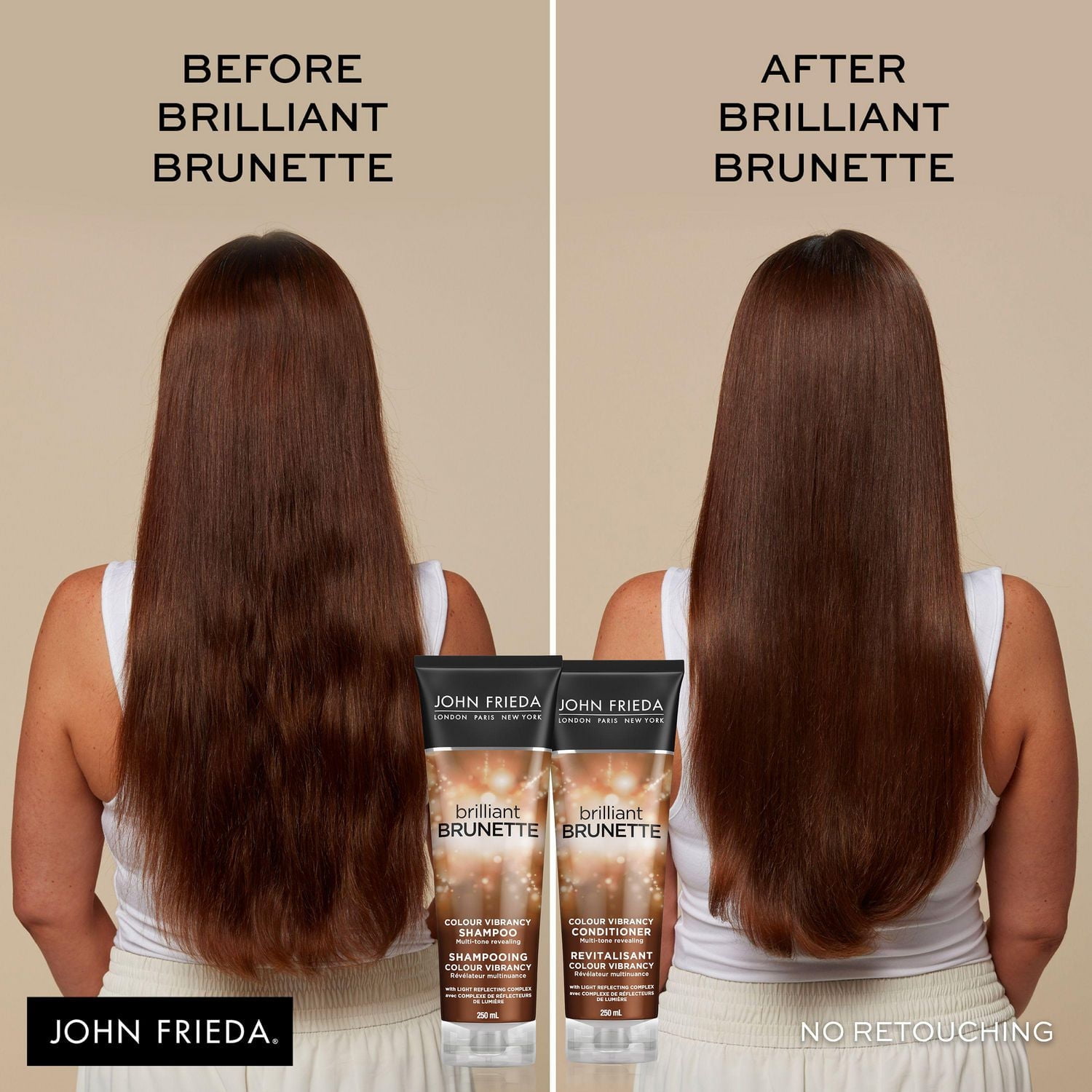 John Frieda Brilliant Brunette Colour Vibrancy Shampoo for Restored Tone and Texture, Shampoo | 250 mL