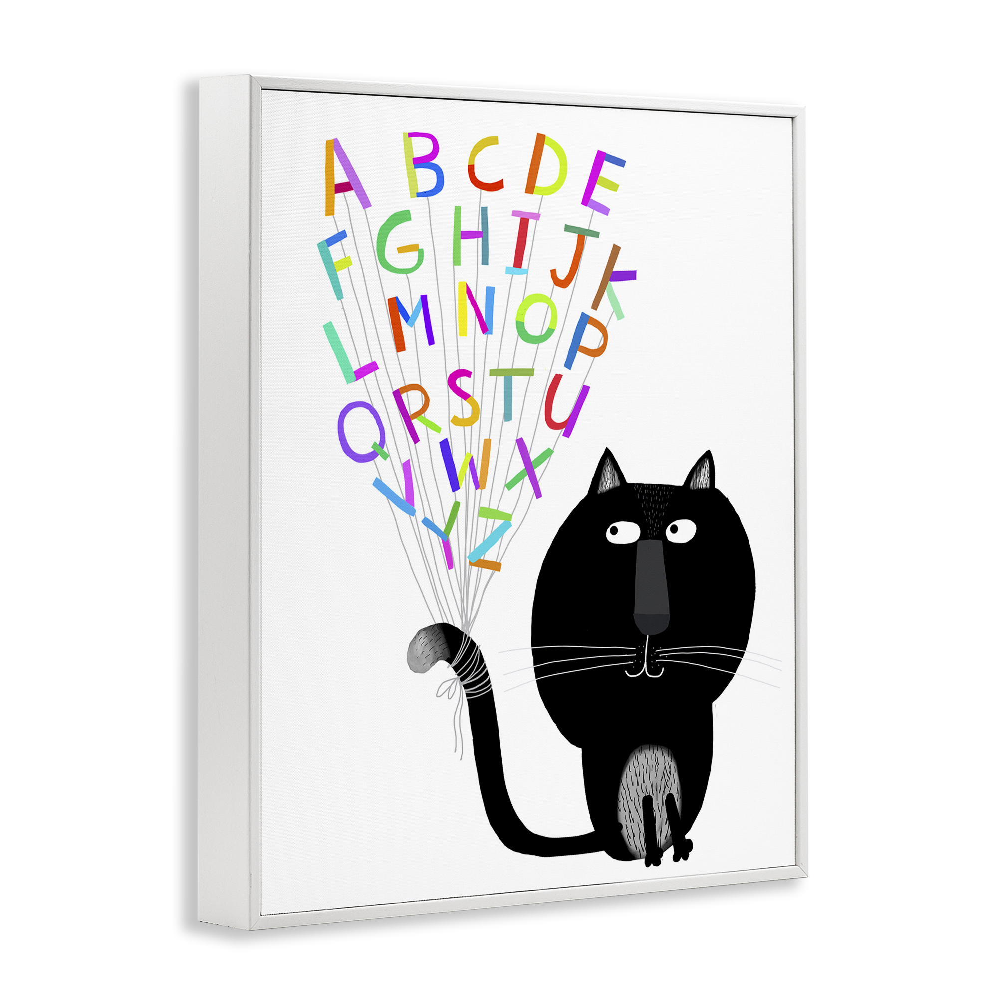 Stupell Industries Cat with Alphabet Animals & Insects Painting White Framed Art Print Wall Art, 24 x 30